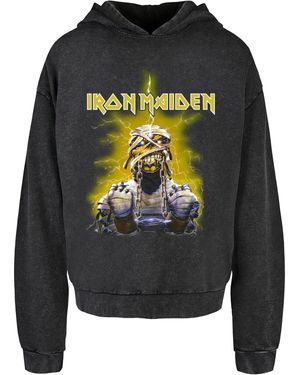 Merchcode Iron Maiden – Powerslave World Slavery – Übergroßer Kapuzenpullover Mit Säurewaschung Für Herren - Grau