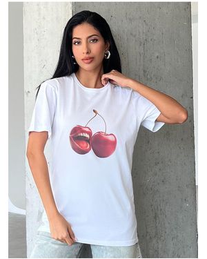 B.l.a.h Übergroßes T-Shirt Aus Weißer Baumwolle Mit Kirschaufdruck Und Künstlichem Intelligenzdesign @Xai - Grau