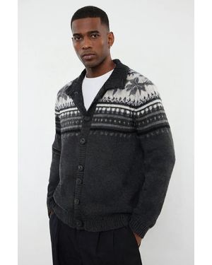 Trendyol Graue Strickjacke Im Ethnischen Stil – Halber Rollkragen, Normale Passform Für Herren - Schwarz