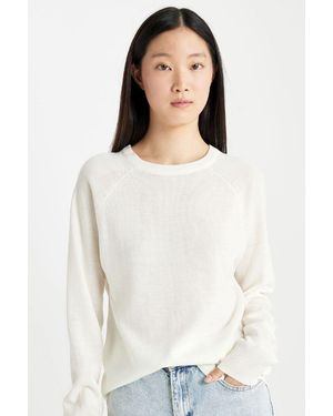 Defacto Weich Strukturierter Strickpullover Mit Raglanärmeln Und Rundhalsausschnitt – I6913Az24Wn Für Damen - Weiß