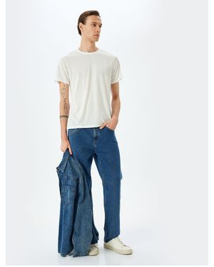 Koton Kurzärmliges Basic-T-Shirt Mit Rundhalsausschnitt Und Viskose-Mischung - Blau