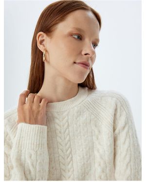 Koton Langärmliger Strickpullover Mit Rundhalsausschnitt Haargestrickte Textur Für Damen - Weiß