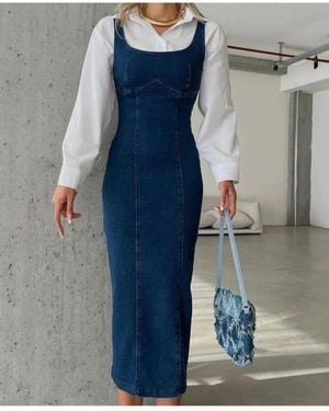 ZF BUTİK Denim-Kleid Mit Schlitz Und Reißverschluss Hinten, Jeanskleid, Lycra, Voller Form Für Damen - Blau