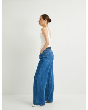 Koton Jeans Mit Weitem Bein Und Hoch Sitzenden Taschen – Loose Fit Jeans Für Damen - Blau