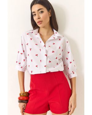Bianco Lucci Hemd Mit Minimalistischem Muster Und Wassermelonenärmeln, Reguläres Hemd 1686 Für Damen - Rot