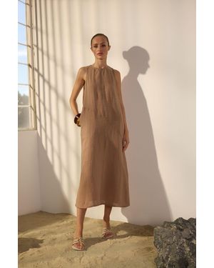 Trendyol Nerzfarbenes Maxikleid Aus 100 Leinen Mit Nahtdetails Für Damen - Natur