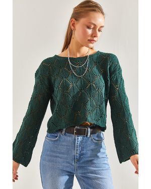 Bianco Lucci Durchbrochener Strickpullover Für Damen - Grün