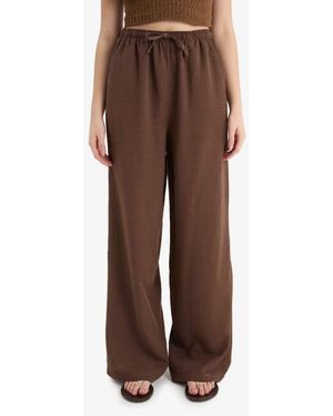 My Blog Braune Gerade Leinenhose Aus 100 Baumwolle Mit Elastischem Bund Für Damen