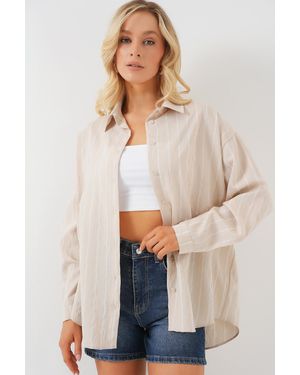 Bigdart 3900 Oversize-Karohemd – Hellbeige Für Damen - Natur