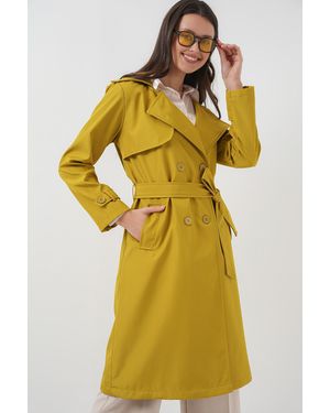 Bigdart 5918 Trenchcoat Mit Zweireihigem Kragen – Ölgrün Für Damen - Gelb