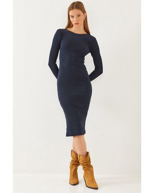 Bianco Lucci Kleid Mit Langen Ärmeln Und Rundhalsausschnitt – 2100 Für Damen - Blau