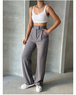 BEJNA Graue Palazzo-Hose Aus Lycra Mit Klettverschluss Für Damen