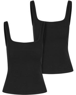 Urban Classics Ladies Wide Neck Rib Top 2-Pack Für Damen - Schwarz