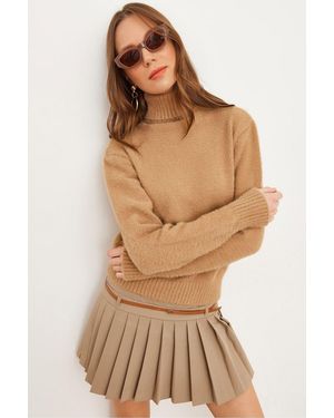 Olalook Kamelfarbener Rollkragenpullover Mit Weichem, Strukturiertem Bart Kzk- 19000861 Für Damen - Natur