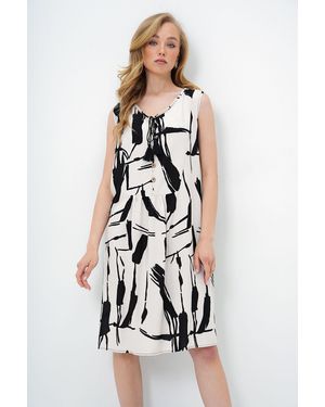 Trend Alaçatı Stili Schwarzes Sommerkleid Mit Rundhalsausschnitt Und Schnürung - Weiß