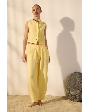 Trendyol Gelbe Hose Aus 100 Leinen Mit Hoher Taille – Für Damen