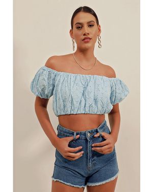 Bigdart 0481 Trägerlose Bluse Mit Wellenschliff – Für Damen - Blau