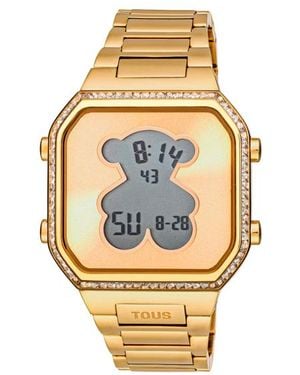 Tous D-Bear Digitaluhr Mit Goldfarbenem Ipg-Stahlarmband Und Zirkonia - Mettallic