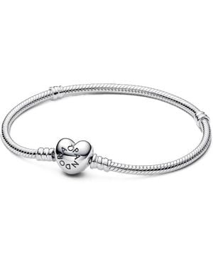 PANDORA Pulsera 594594C00-Snake Chain Sterling Heart Clasp - Braun