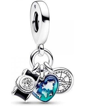 PANDORA Anhängercharm Aus Sterlingsilber Mit Dreifachkammer, Herz Und Kompass 792703C01 - Blau