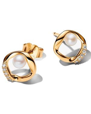 PANDORA Orecchini A Lobo A Cerchio Dalla Forma Organica Con Pavé E Perle Coltivate D'Acqua Dolce 264662C01 - Metallizzato