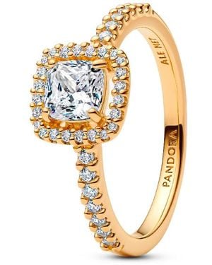 PANDORA Anello Quadrato Trasparente Lucido Con Alone 163555C01 - Metallizzato