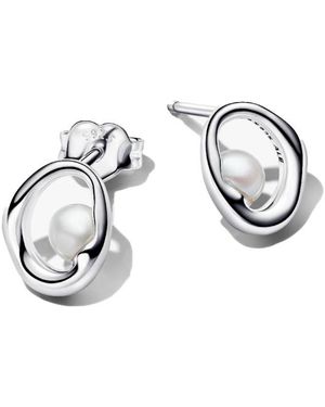 PANDORA Orecchini A Lobo Ovali Dalla Forma Organica Con Perla Coltivata D'Acqua Dolce 293295C01 - Metallizzato