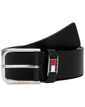 Tommy Hilfiger Cintura Con Logo Scanton E Fibbia Quadrata - Nero