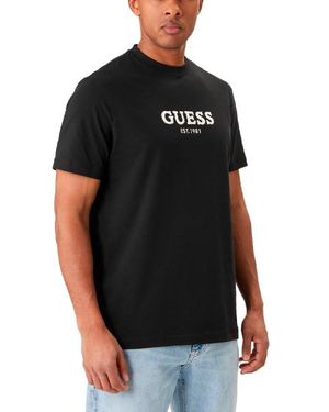 GUESS Maglietta Uomo A Maniche Corte – Jersey Di Cotone, Scritta Ricamata, Colore Ingigo