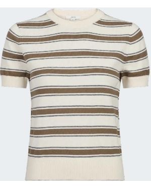 Vince Striped Cashmere Blend Tee - White