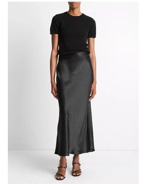 Vince Satin Side Slit Slip Skirt - Black