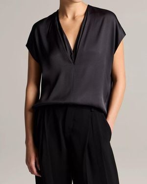 Vince Double V Neck Top - Black