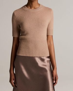 Vince High Rib Short Sleeve Cashmere Tee - Brown