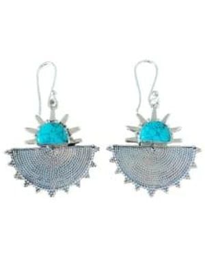 WINDOW DRESSING THE SOUL 925 Silver Solstice Turquoise Stone Earrings /oxid - Blue