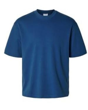 SELECTED Slhlooseoscar Limoges O-neck T-shirt - Blue