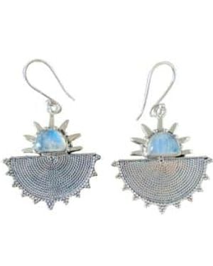 WINDOW DRESSING THE SOUL 925 Silver Solstice Rainbow Moonstone Stone Earrings /oxid - Blue