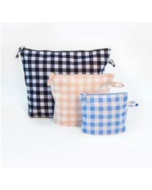 Kind Bag Set Of Three Pouches Gingham - Blue