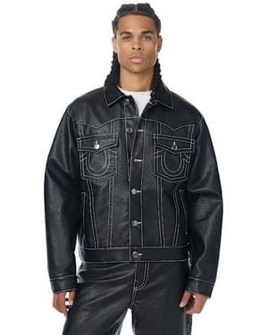TRUE RELIGION Jimmy Faux Leather Oversized Jacket - Black