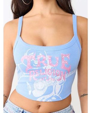TRUE RELIGION Buddha Scoop Neck Ribbed Tank Top - Blue