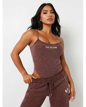 True Religion Ribbed Vintage Wash Cami Bodysuit - Red