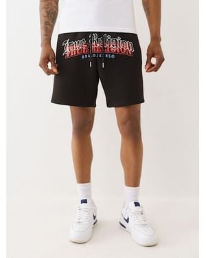 True Religion Multi Logo Print Sweatshorts - Black