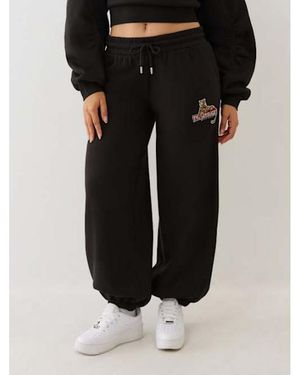TRUE RELIGION Crystal Leopard Baggy Jogger - Black