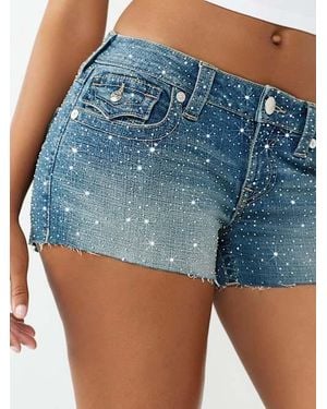 TRUE RELIGION Joey Low Rise Crystal Flap Cut-off Short - Blue