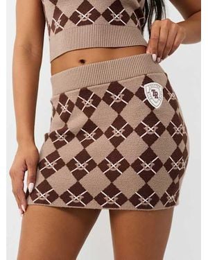 TRUE RELIGION Argyle Mini Sweater Skirt - Brown