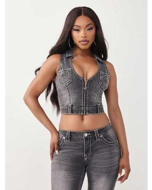 TRUE RELIGION Zip-front Big T Top - Gray