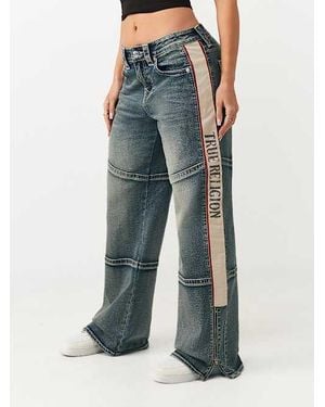 TRUE RELIGION Bobbi Mid Rise Contrast Panel Baggy Jean - Blue