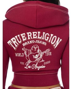 TRUE RELIGION Crystal Buddha Big T Shrunken Zip Hoodie - Red