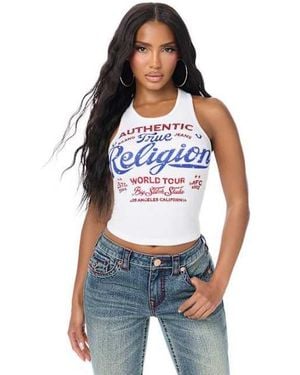 TRUE RELIGION Crystal Logo Ribbed Tank Top - Blue