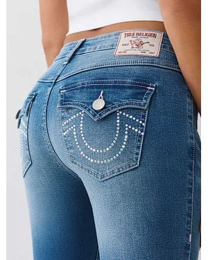 TRUE RELIGION Joey Mid Rise Crystal Horseshoe Flare Jean - Blue