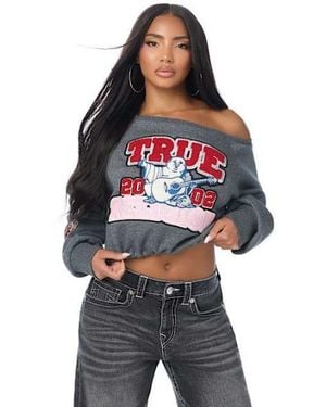 TRUE RELIGION Embroidered Buddha Off-the-shoulder Top